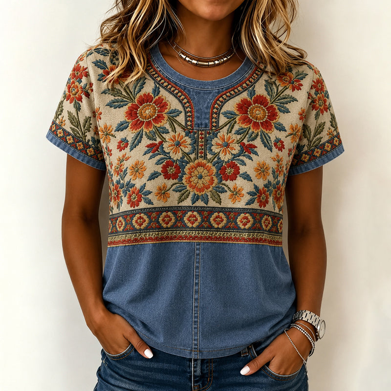 Inspiración Vintage-Blusa de Seda con Motivo Botánico