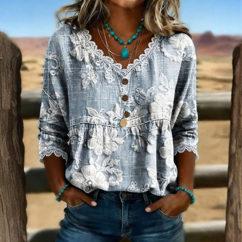 Inspiración Vintage-Blusa de Seda con Motivo Botánico