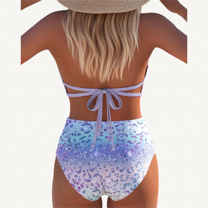 Mermaid | Leopard Gradient Print Halter Bikini Haute