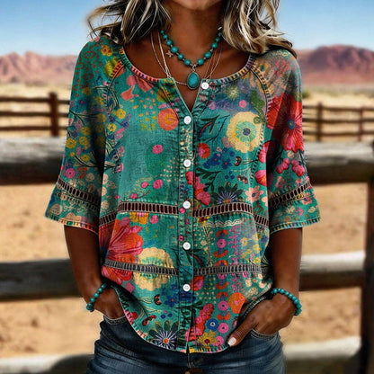 Inspiración Vintage-Blusa de Seda con Motivo Botánico