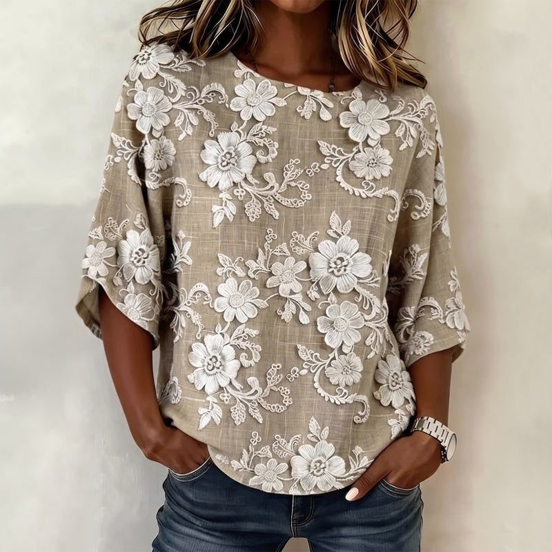 Inspiración Vintage-Blusa de Seda con Motivo Botánico
