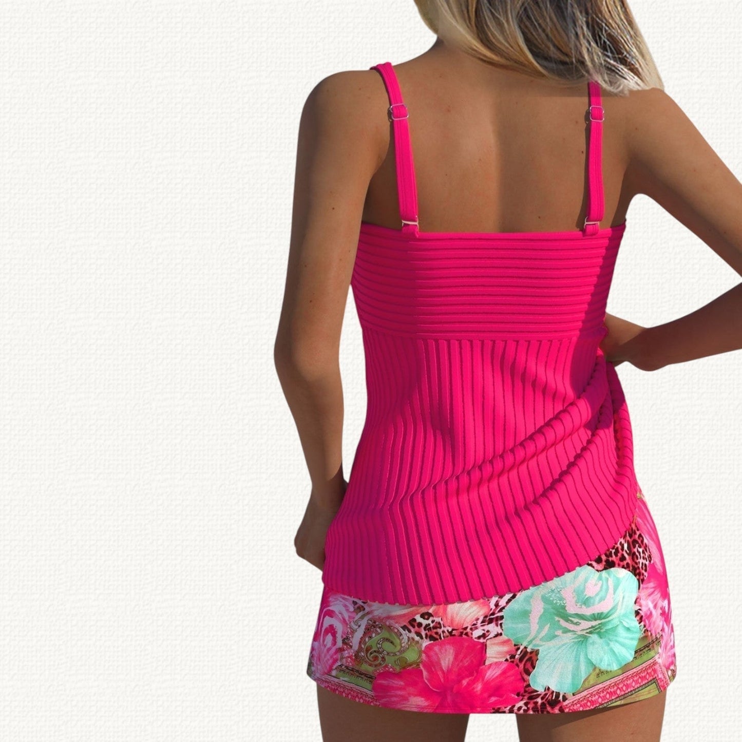 Palma | Ribbed Tankini Premium con Floral Skirt