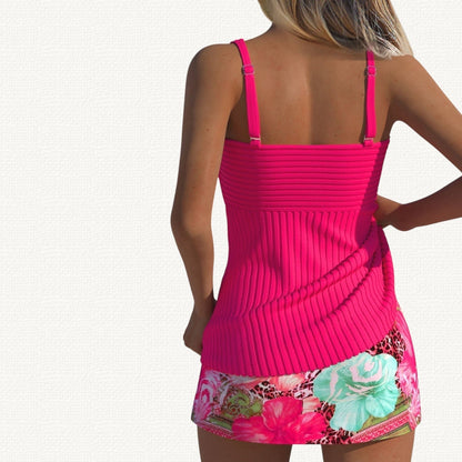 Palma | Ribbed Tankini Premium con Floral Skirt
