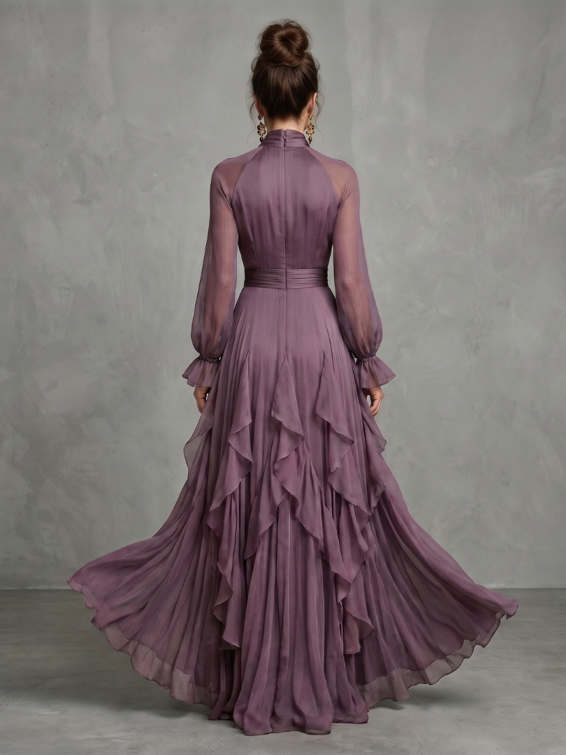 Demetria | Tie Neck Ruffle Tiered Vestido Maxi