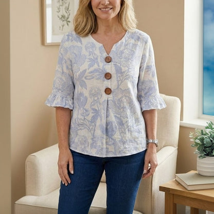 Inspiración Vintage-Blusa de Seda con Motivo Botánico