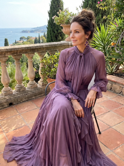 Demetria | Tie Neck Ruffle Tiered Vestido Maxi