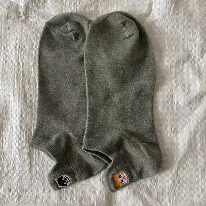 Lässige Calcetines de Hilo con Katzenstickerei