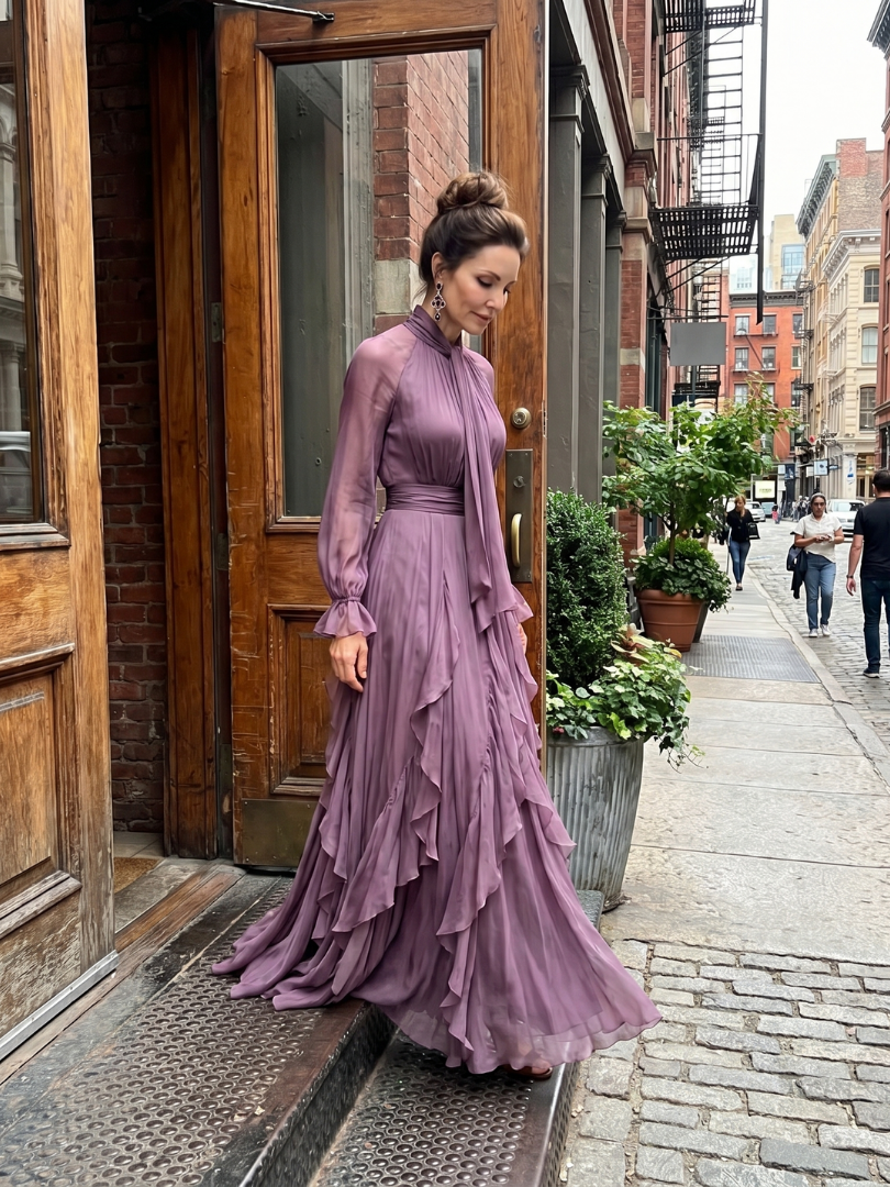 Demetria | Tie Neck Ruffle Tiered Vestido Maxi