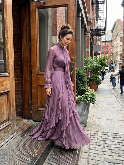 Demetria | Tie Neck Ruffle Tiered Vestido Maxi