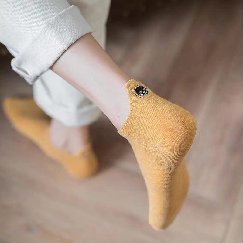 Lässige Calcetines de Hilo con Katzenstickerei