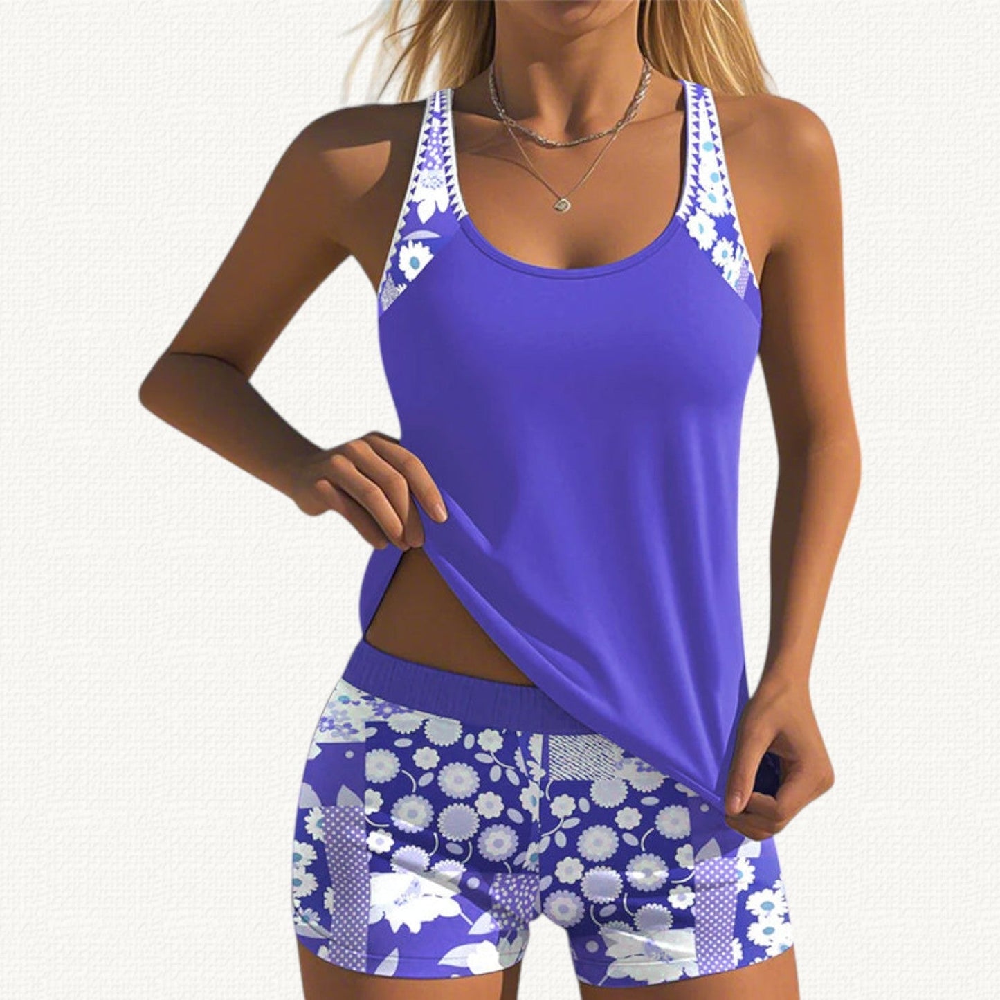 Vera | Loose Tankini Premium con Floral Bermudas