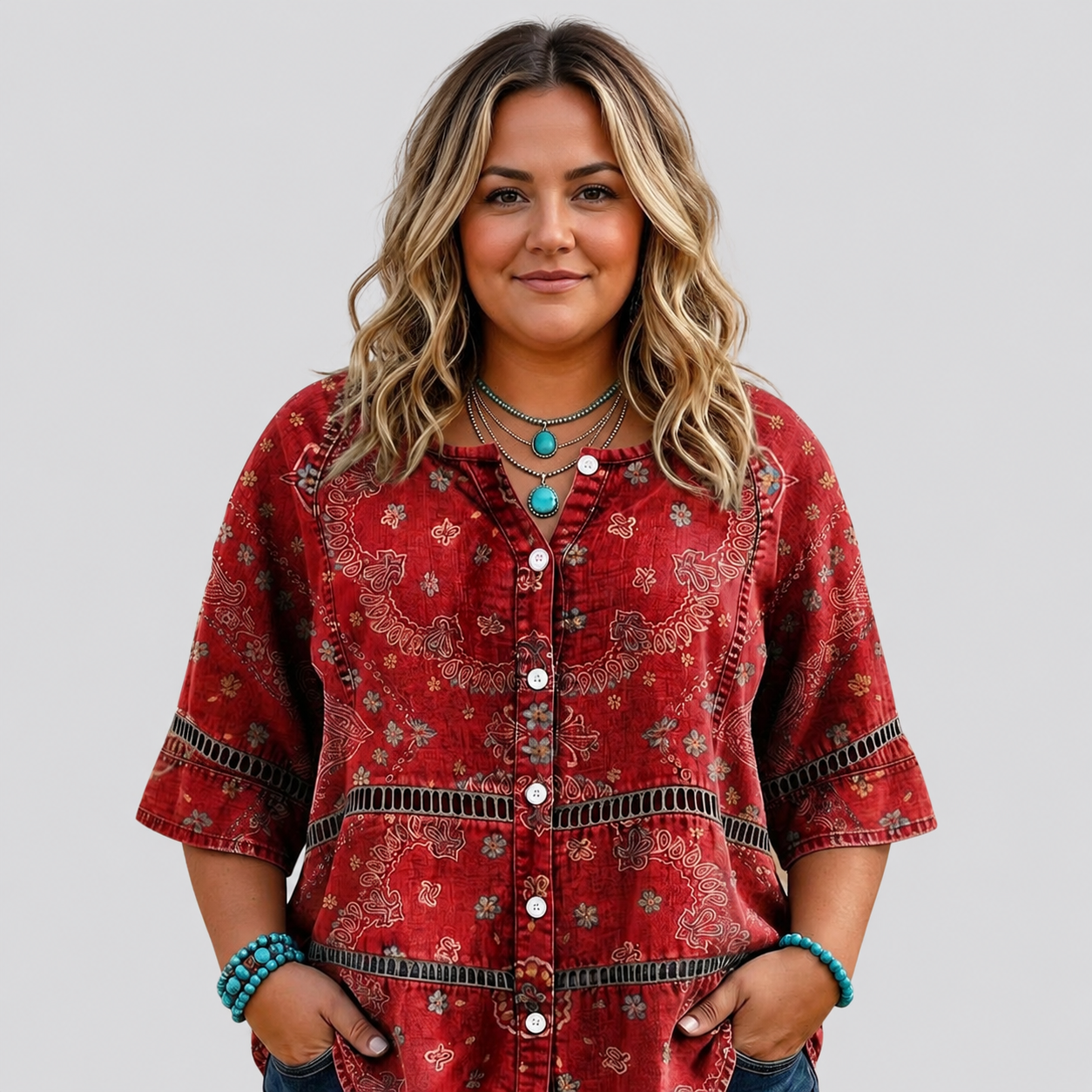 Luna |  Inspiración Vintage Ethnic Print Blusa