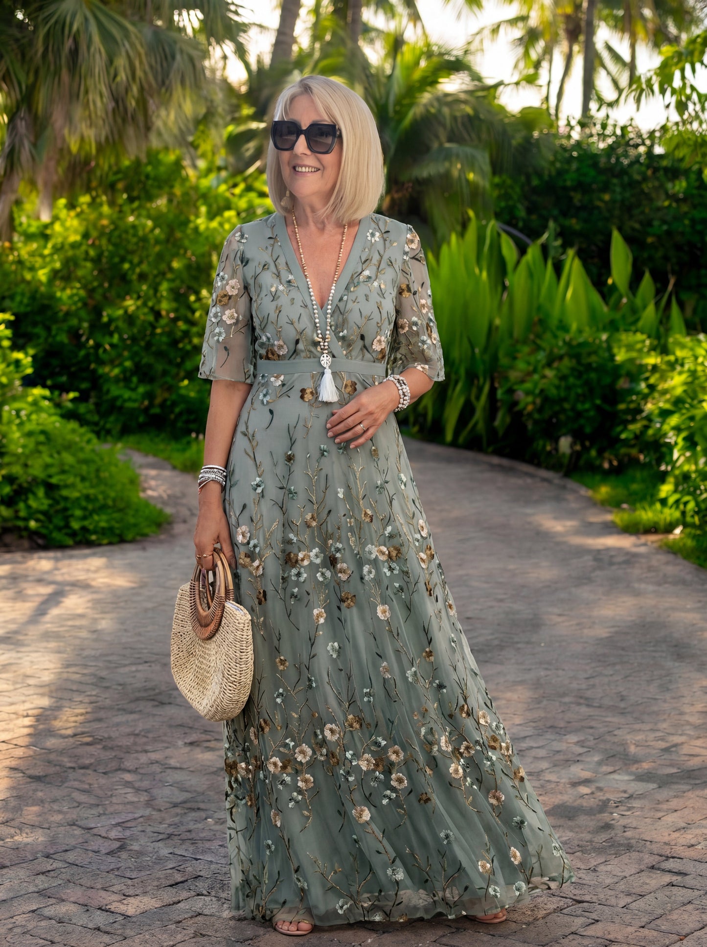 Melodi – Long Floral Vestido con V-neck