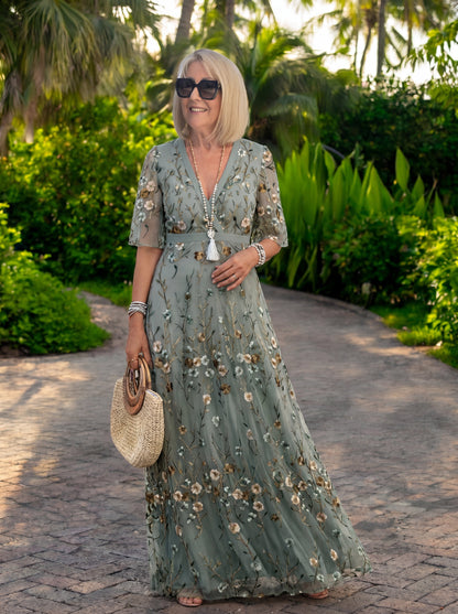 Melodi – Long Floral Vestido con V-neck