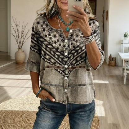 Inspiración Vintage-Blusa de Seda con Motivo Botánico