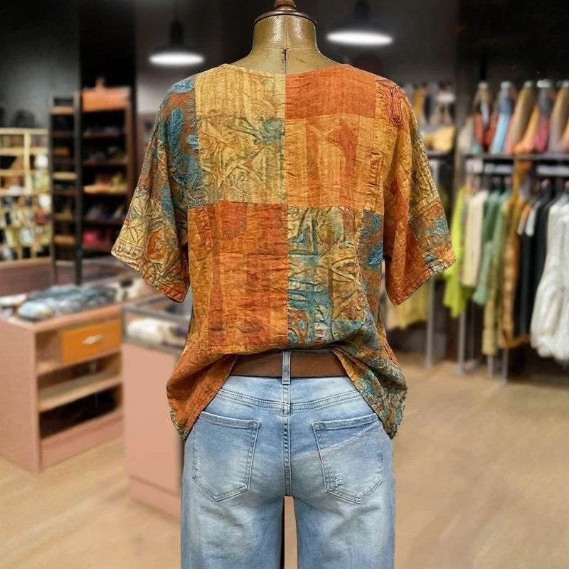 Inspiración Vintage-Blusa de Seda con Grabado Libélula Imperial