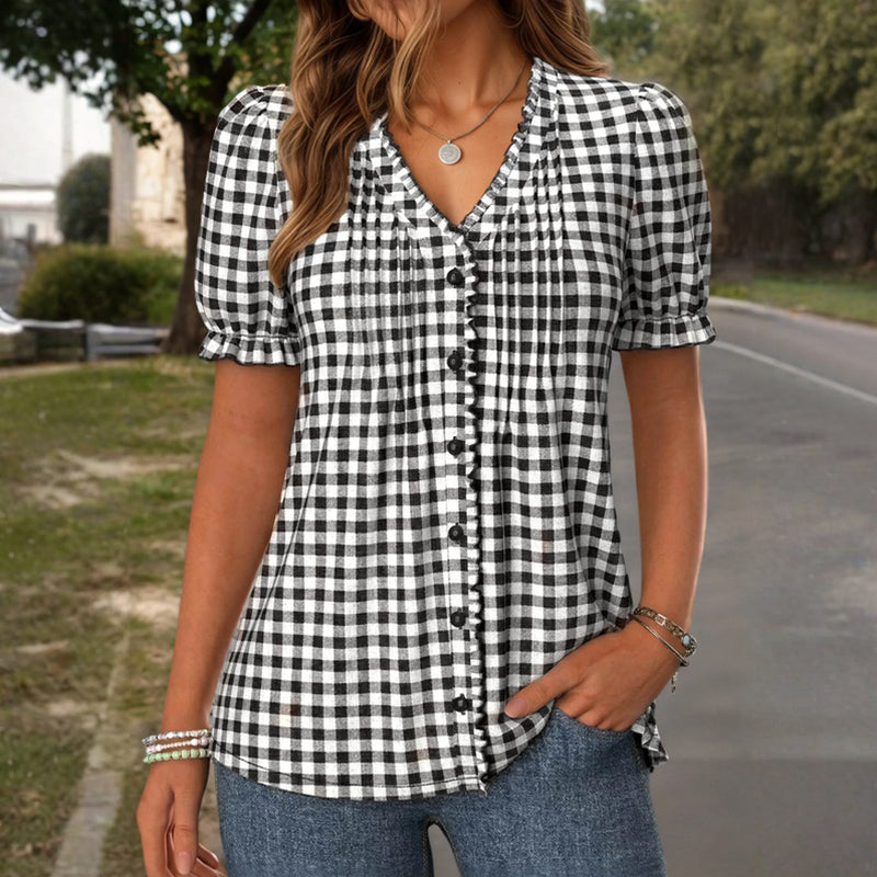 Lässige Karierte Blusa de Seda