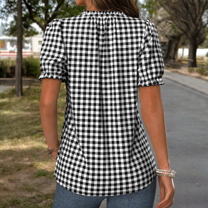 Lässige Karierte Blusa de Seda