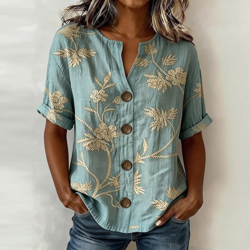 Inspiración Vintage-Blusa de Seda con Motivo Botánico