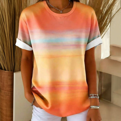 Casual Refinado Camiseta Premium Cotton con Efecto Degradado Líquido
