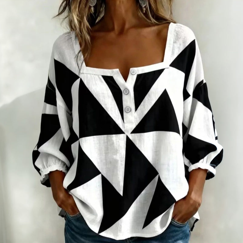 Lässige Blusa de Seda con Geometrischem Muster