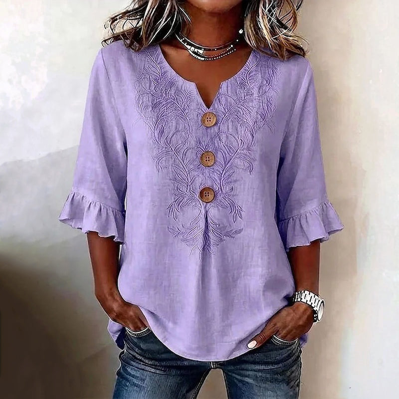 Inspiración Vintage-Blusa de Seda con Blattdruck