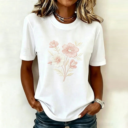 Casual Refinado Camiseta Premium Cotton con Motivo Botánico