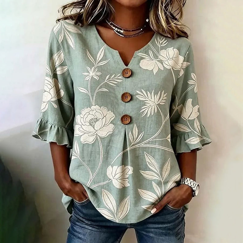 Inspiración Vintage-Blusa de Seda con Motivo Botánico