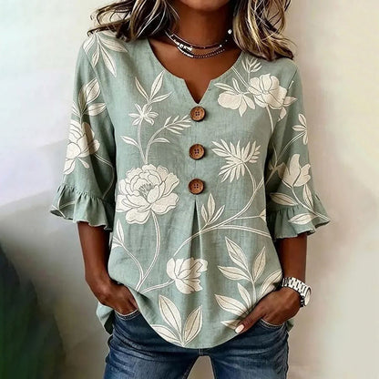 Inspiración Vintage-Blusa de Seda con Motivo Botánico