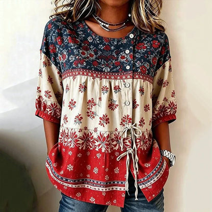 Inspiración Vintage-Blusa de Seda con Motivo Botánico
