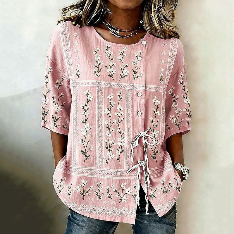 Inspiración Vintage-Blusa de Seda con Motivo Botánico