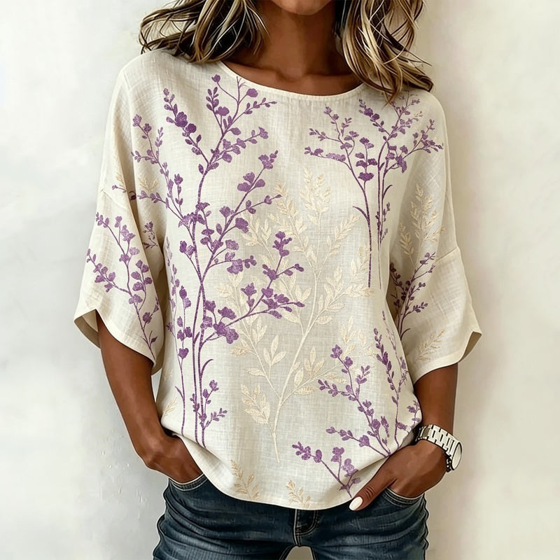 Inspiración Vintage-Blusa de Seda con Blattdruck