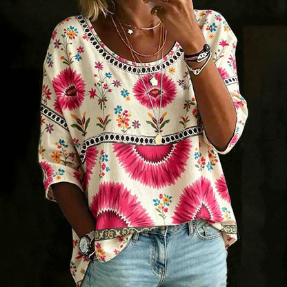 Inspiración Vintage-Blusa de Seda con Motivo Botánico