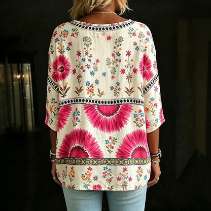 Inspiración Vintage-Blusa de Seda con Motivo Botánico