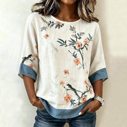 Inspiración Vintage-Blusa de Seda con Motivo Botánico