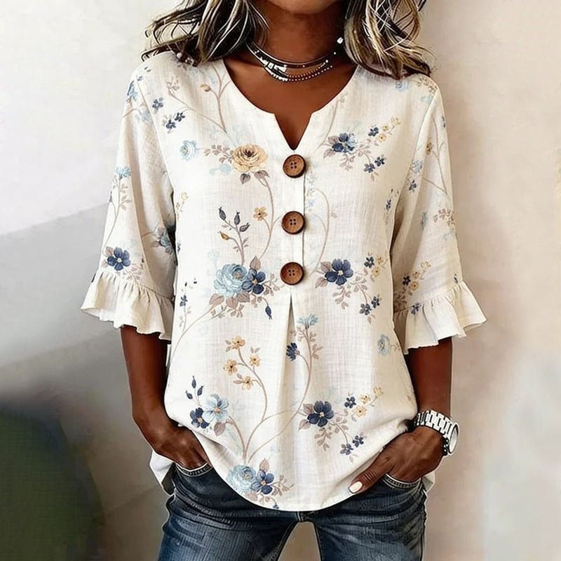 Inspiración Vintage-Blusa de Seda con Motivo Botánico