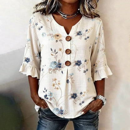 Inspiración Vintage-Blusa de Seda con Motivo Botánico