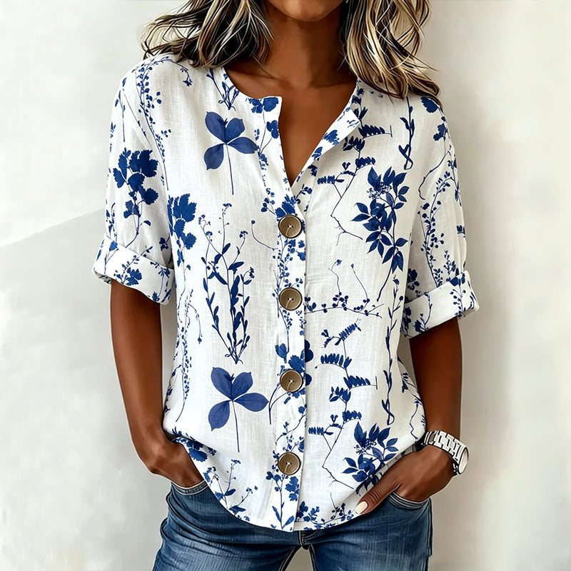 Inspiración Vintage-Blusa de Seda con Blattmuster