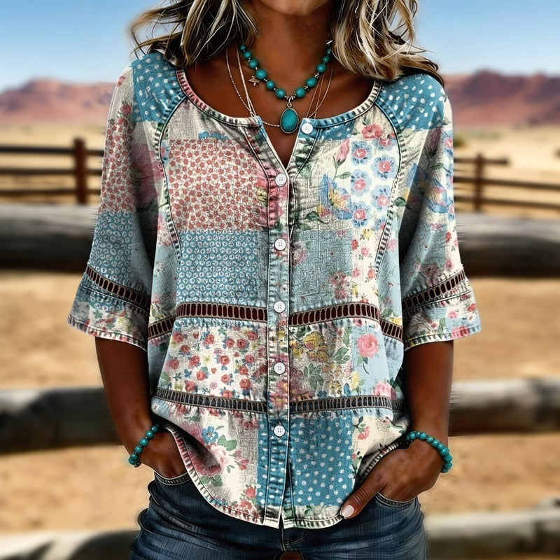 Inspiración Vintage-Blusa de Seda con Motivo Botánico