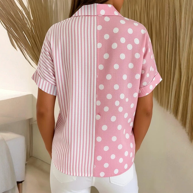 Lässige Blusa de Seda con Polka-Dots Und Streifen