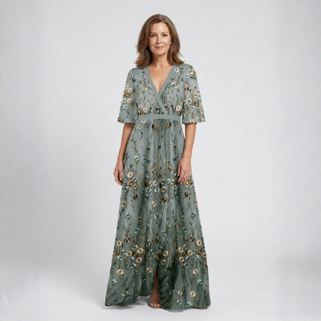 Melodi – Long Floral Vestido con V-neck