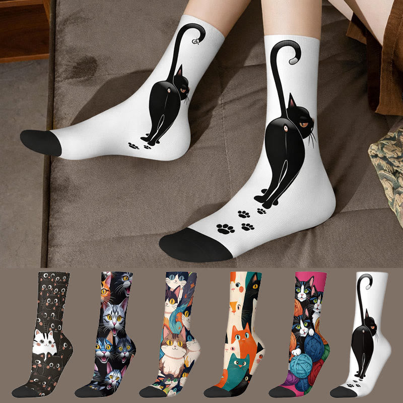 Lässige Calcetines de Hilo con Katzenmotiv