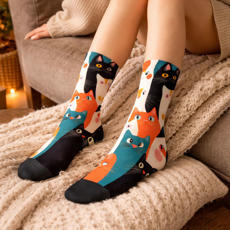 Lässige Calcetines de Hilo con Katzenmotiv