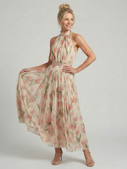 Aurelle | Halter Neck Floral Vestido Midi