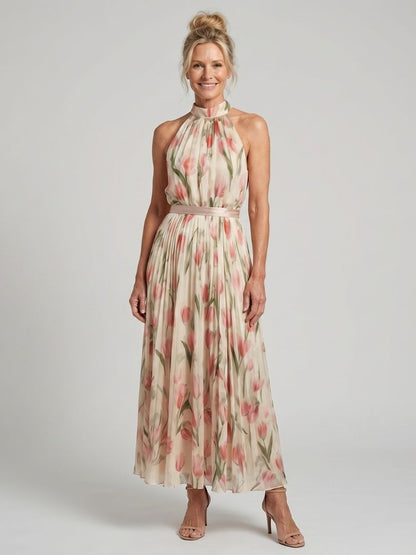 Aurelle | Halter Neck Floral Vestido Midi