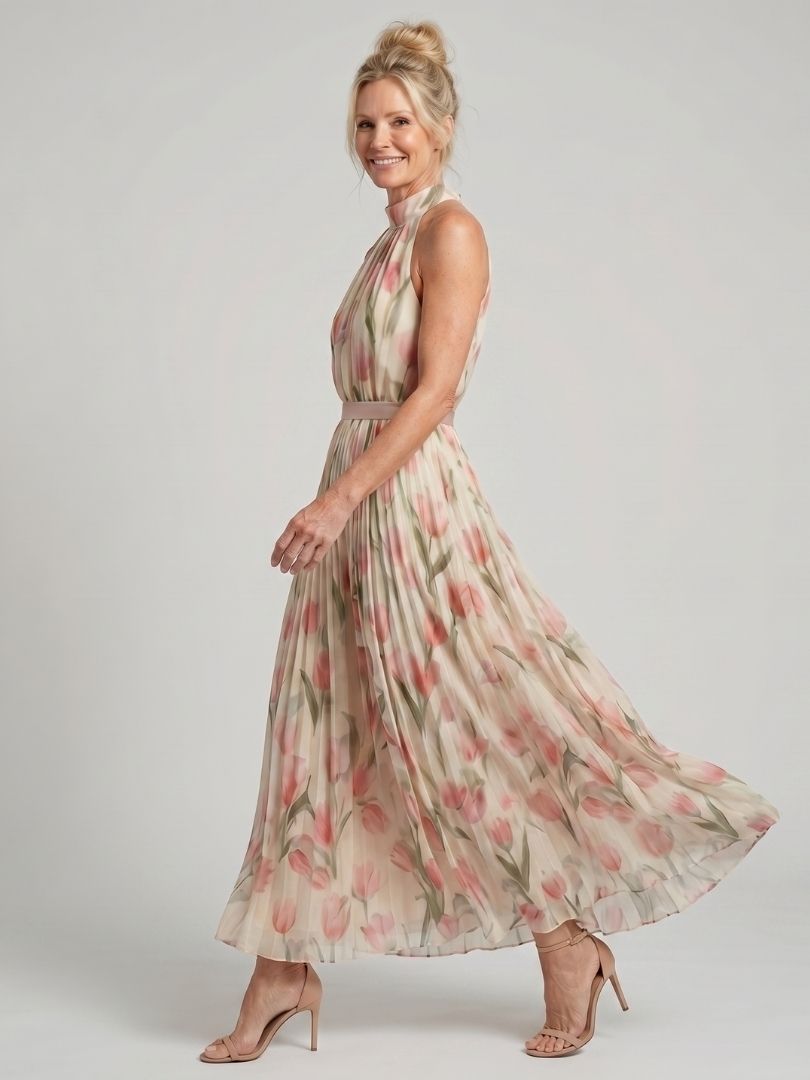 Aurelle | Halter Neck Floral Vestido Midi