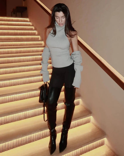 Women’s Backless Knit Turtleneck Vest