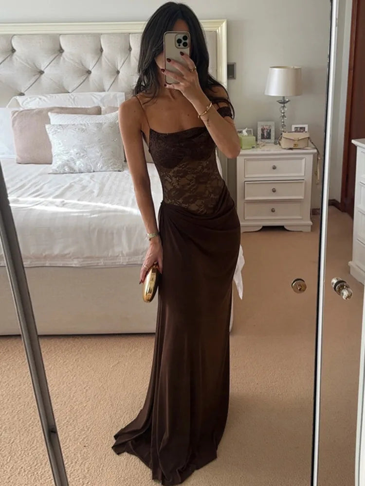 One Shoulder Lace Maxi Dress