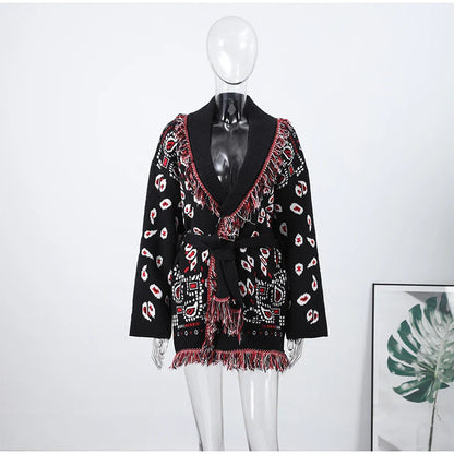 Women’s Jacquard Tassel Cardigan
