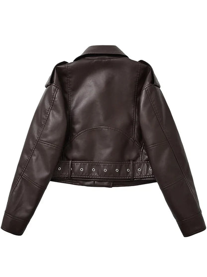 Vintage Belted Moto Faux Leather Jacket
